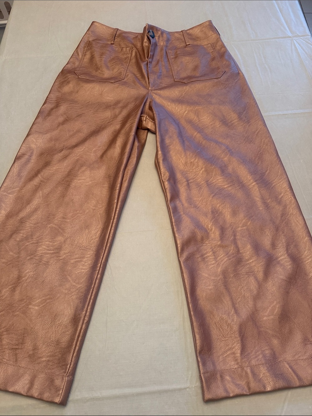 Maeve Metallic Copper Wide-Leg Ankle Pants